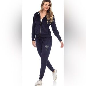 White mark velour rhinestone track suit